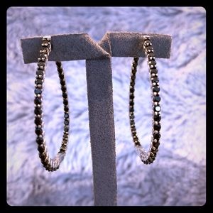 Black Spinel Oval Hoop Earrings